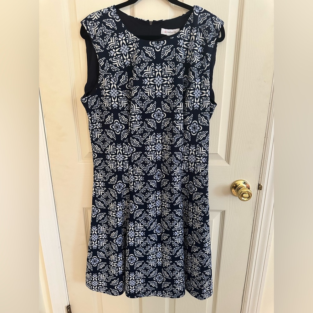Liz Claiborne Blue and White A-Line Midi Dress